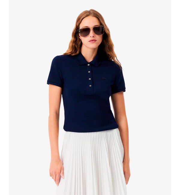 LACOSTE「スリムフィット ストレッチコットンピケポロシャツ（半袖）」|ポロシャツ|ネイビー