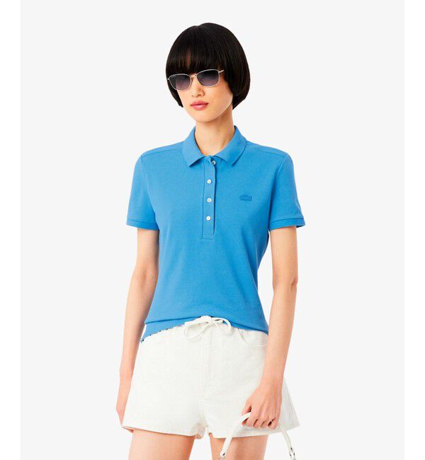 LACOSTE「スリムフィット ストレッチコットンピケポロシャツ（半袖）」|ポロシャツ|クリアブルー