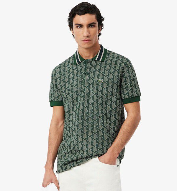 LACOSTE「モノグラムジャカード半袖ポロシャツ」|ポロシャツ|アーミー