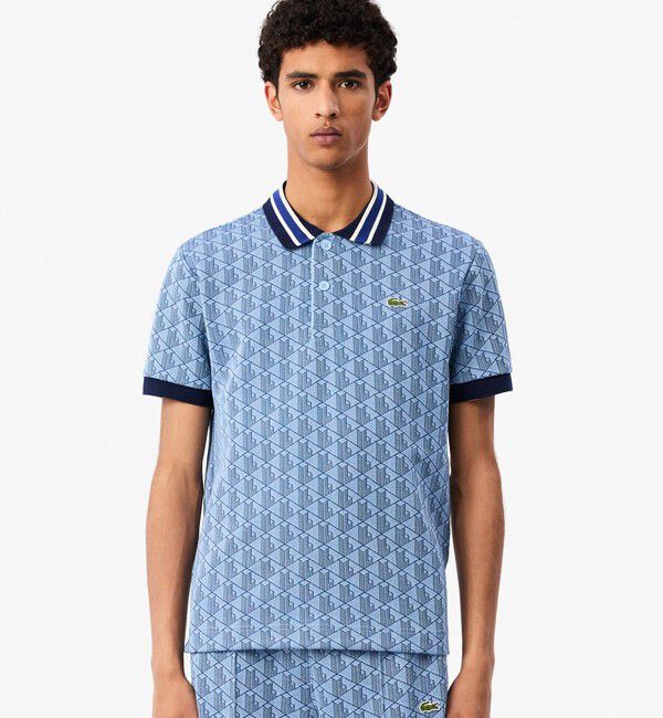 LACOSTE「モノグラムジャカード半袖ポロシャツ」|ポロシャツ|ブルー