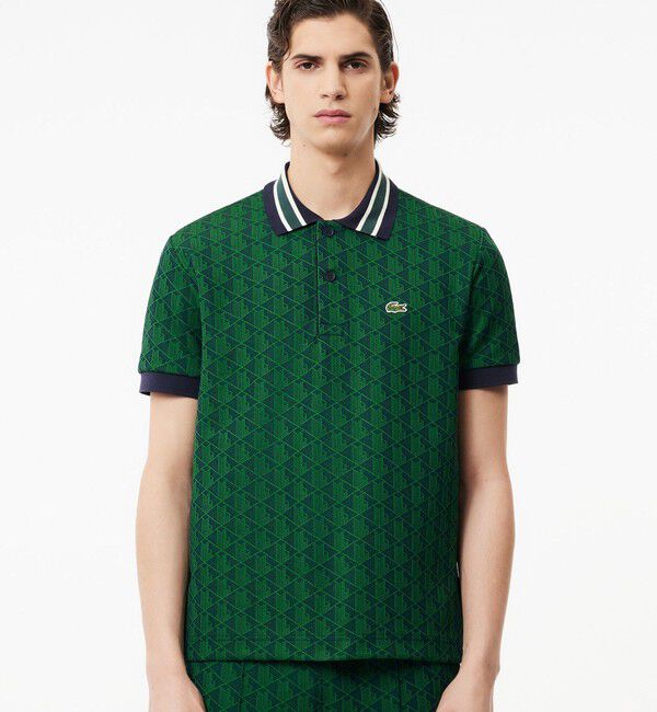 LACOSTE「モノグラムジャカード半袖ポロシャツ」|ポロシャツ|グリーン