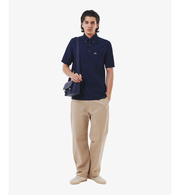 LACOSTE「鹿の子地切り替え同色ストライプボタンダウンポロシャツ」|ポロシャツ|