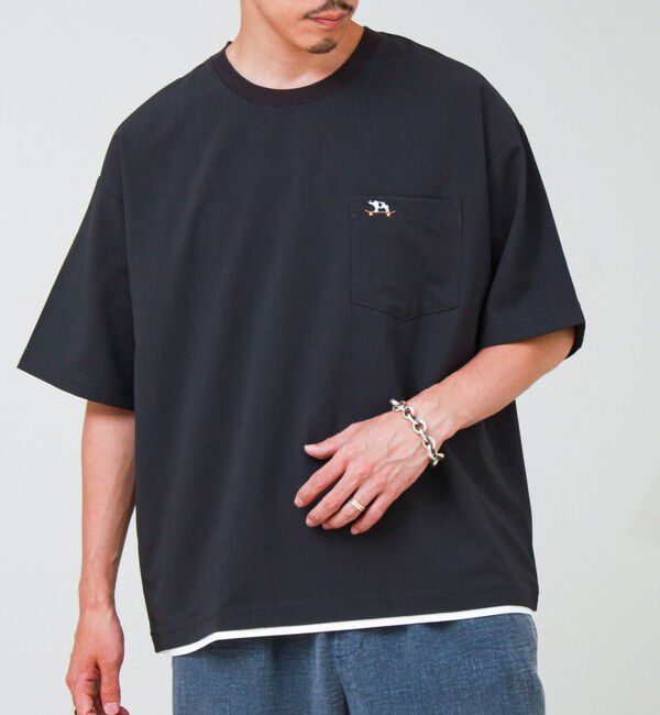 GLOSTER「【フレブル刺繍/セットアップ対応】カラミ織りTEE フェイクレイヤード」|Tシャツ・カットソー|