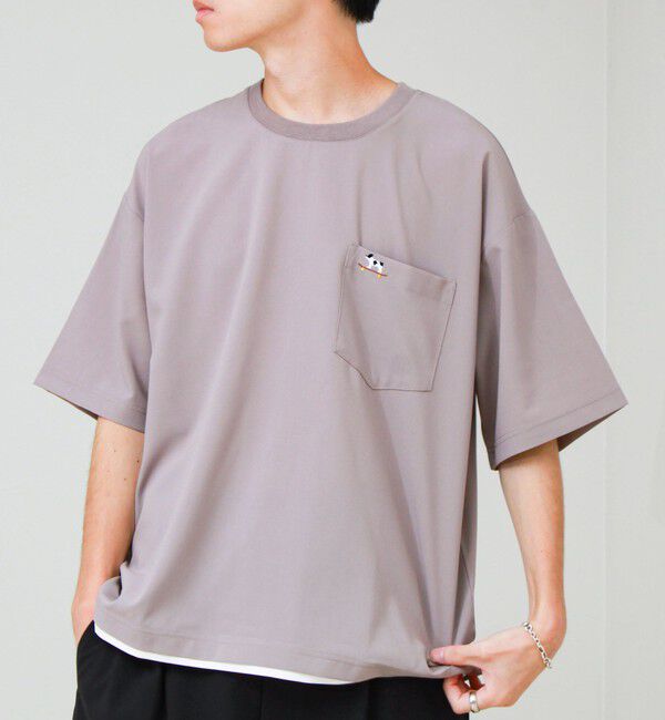 GLOSTER「【フレブル刺繍/セットアップ対応】カラミ織りTEE フェイクレイヤード」|Tシャツ・カットソー|グレーベージュ