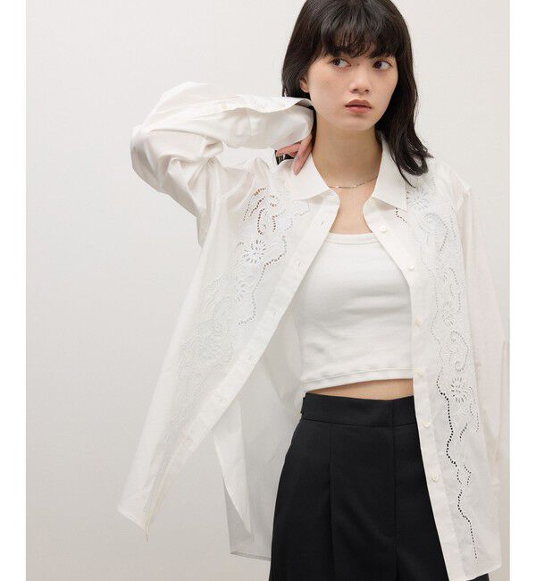 ADAM ET ROPE'「【WEB限定】ストライプ＆ソリッド エンブロイダリーシャツ」|シャツ・ブラウス|ホワイト(10)