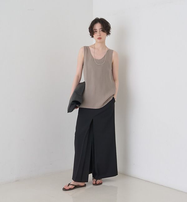 Rouge vif「【防しわ】【梳毛調ストレッチ素材】ダブルタックフロントスリットタイトスカート」|スカート|
