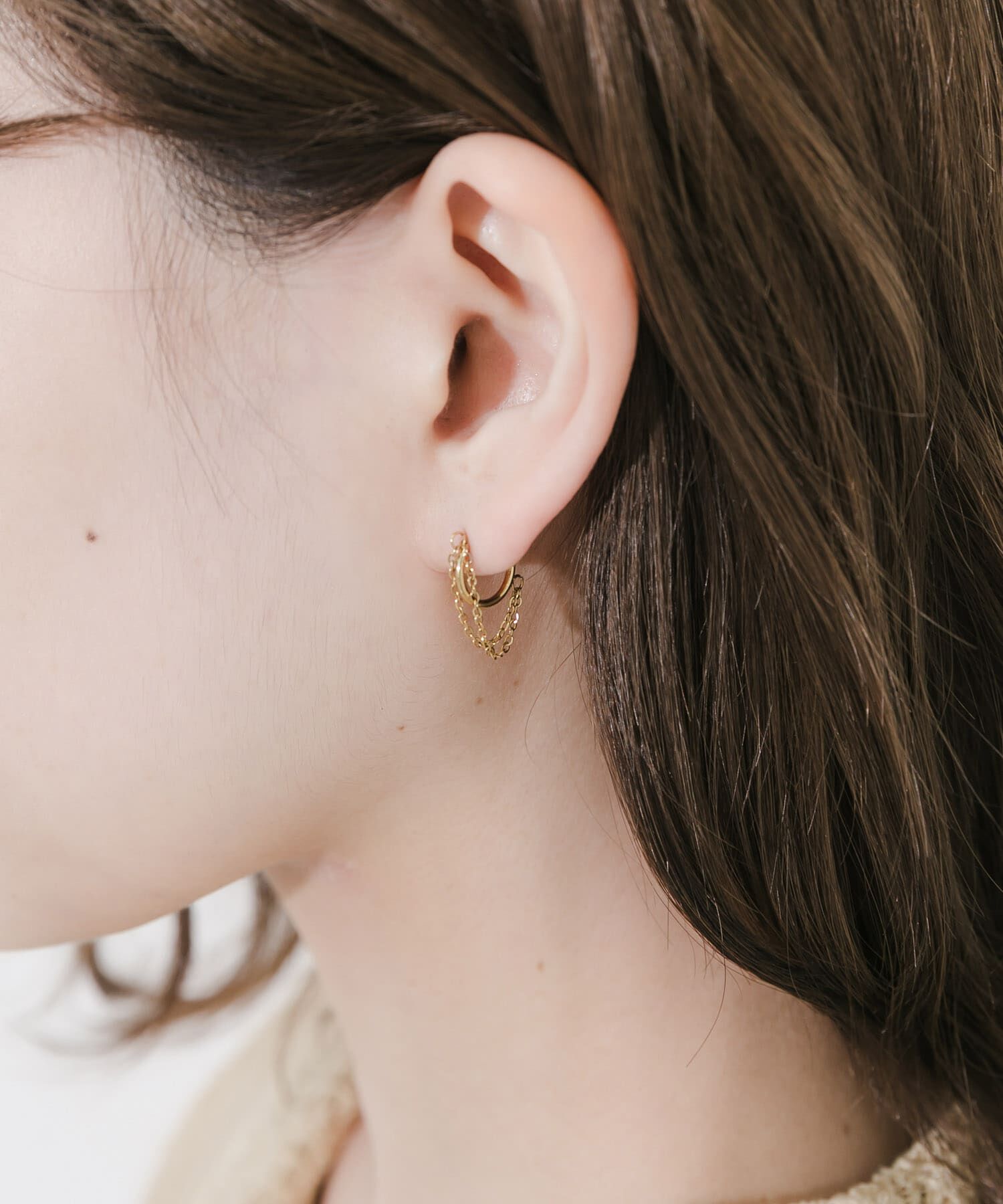 SMELLY「ステンレスチェーンレイヤードミニフープピアス」|ピアス|