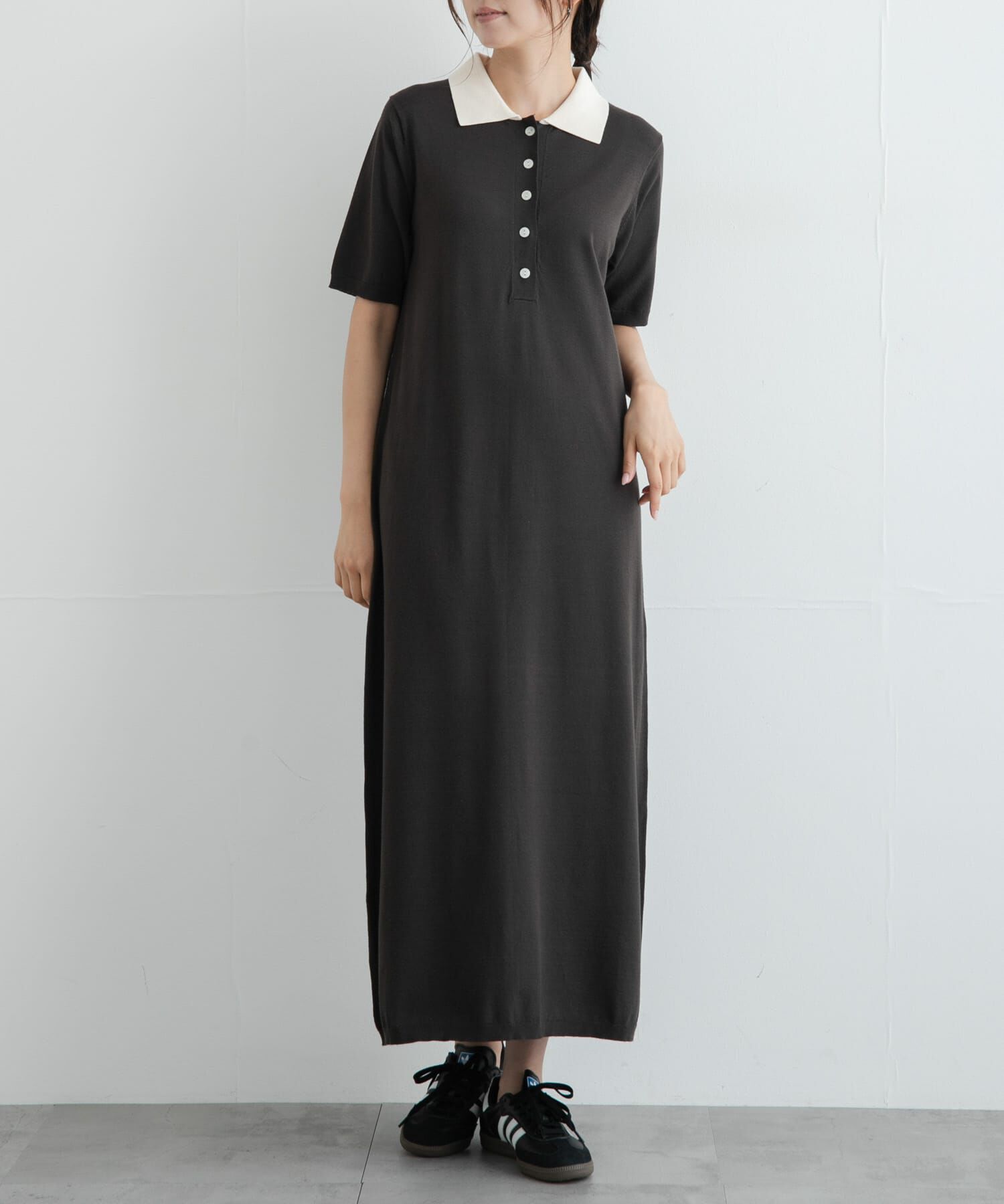 Sonny Label 「配色襟ニットポロワンピース」|ワンピース|チャコールグレー