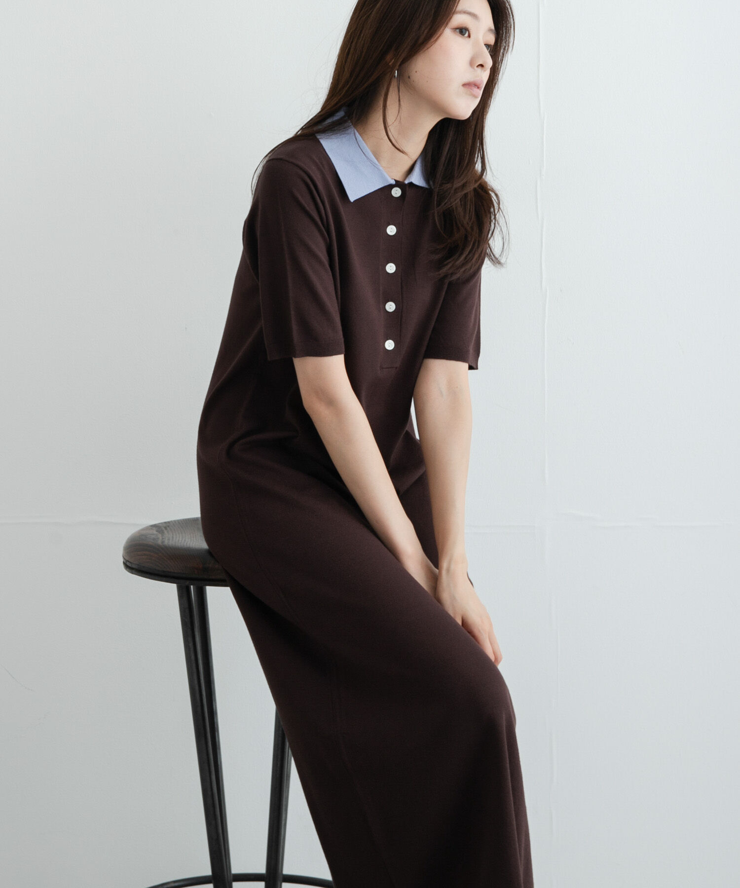 Sonny Label 「配色襟ニットポロワンピース」|ワンピース|ブラウン