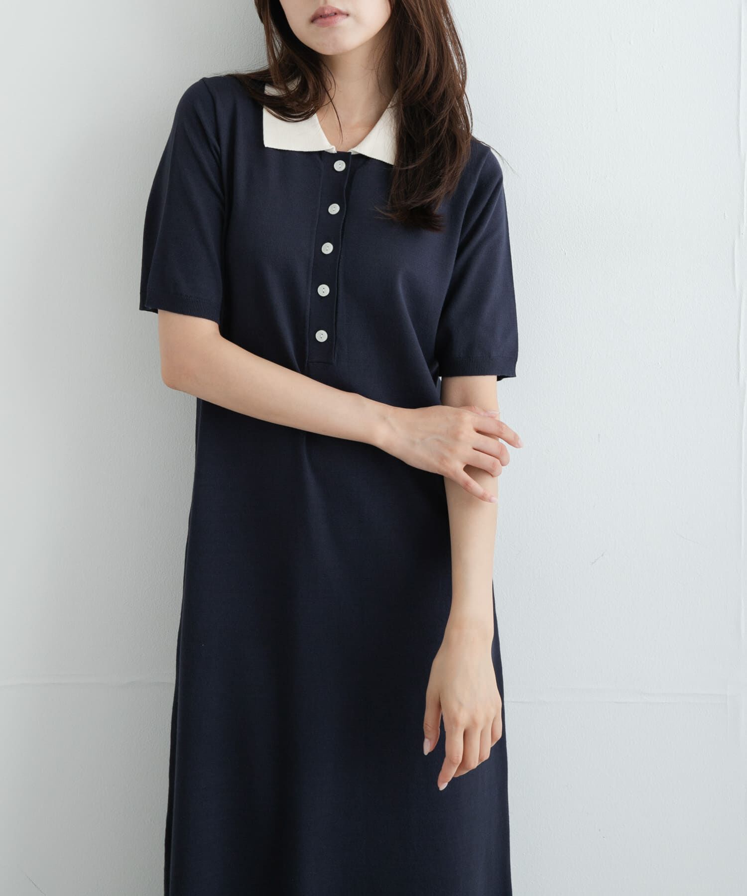 Sonny Label 「配色襟ニットポロワンピース」|ワンピース|ネイビー