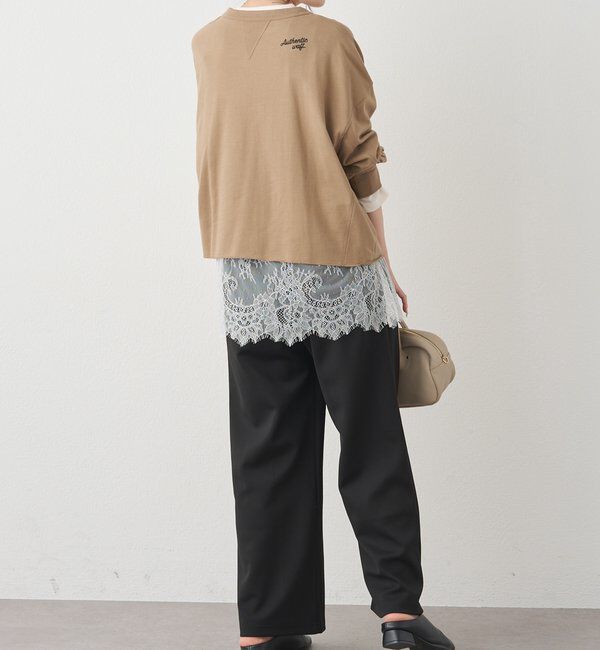  「レースヘムシアーワッフルカットソー」|Tシャツ・カットソー|