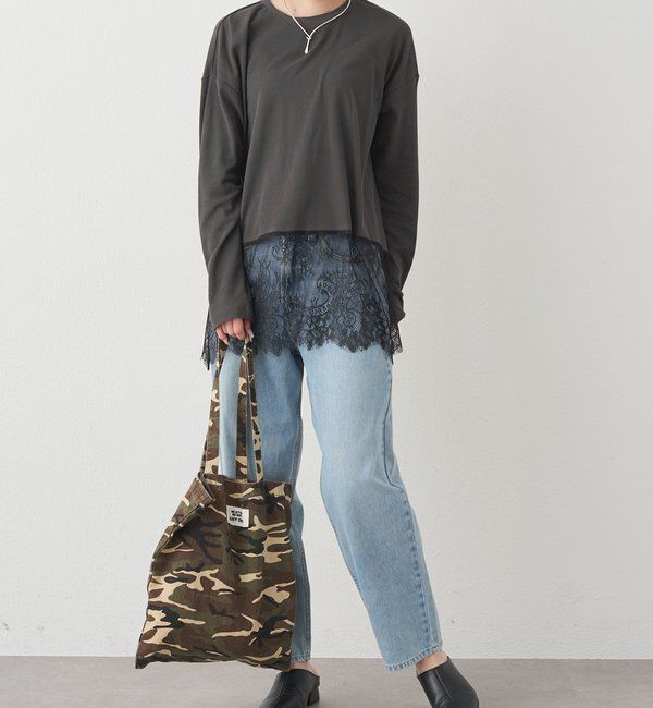  「レースヘムシアーワッフルカットソー」|Tシャツ・カットソー|