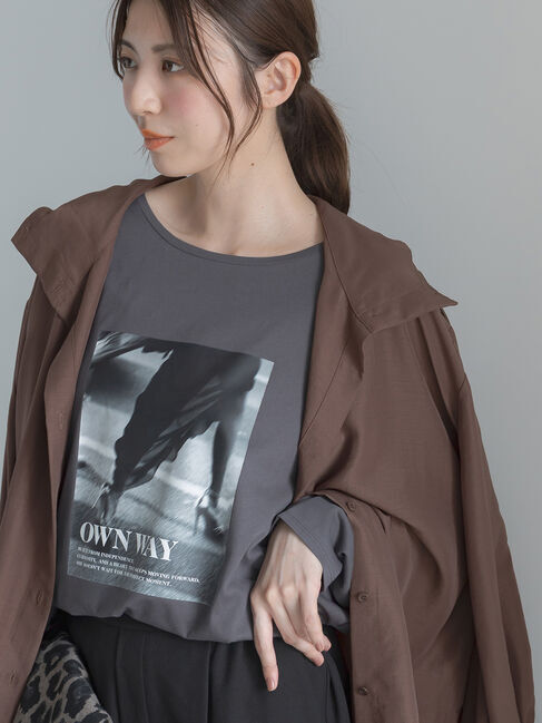Te chichi「モノクロームフォトロンT」|Tシャツ・カットソー|チャコールグレー