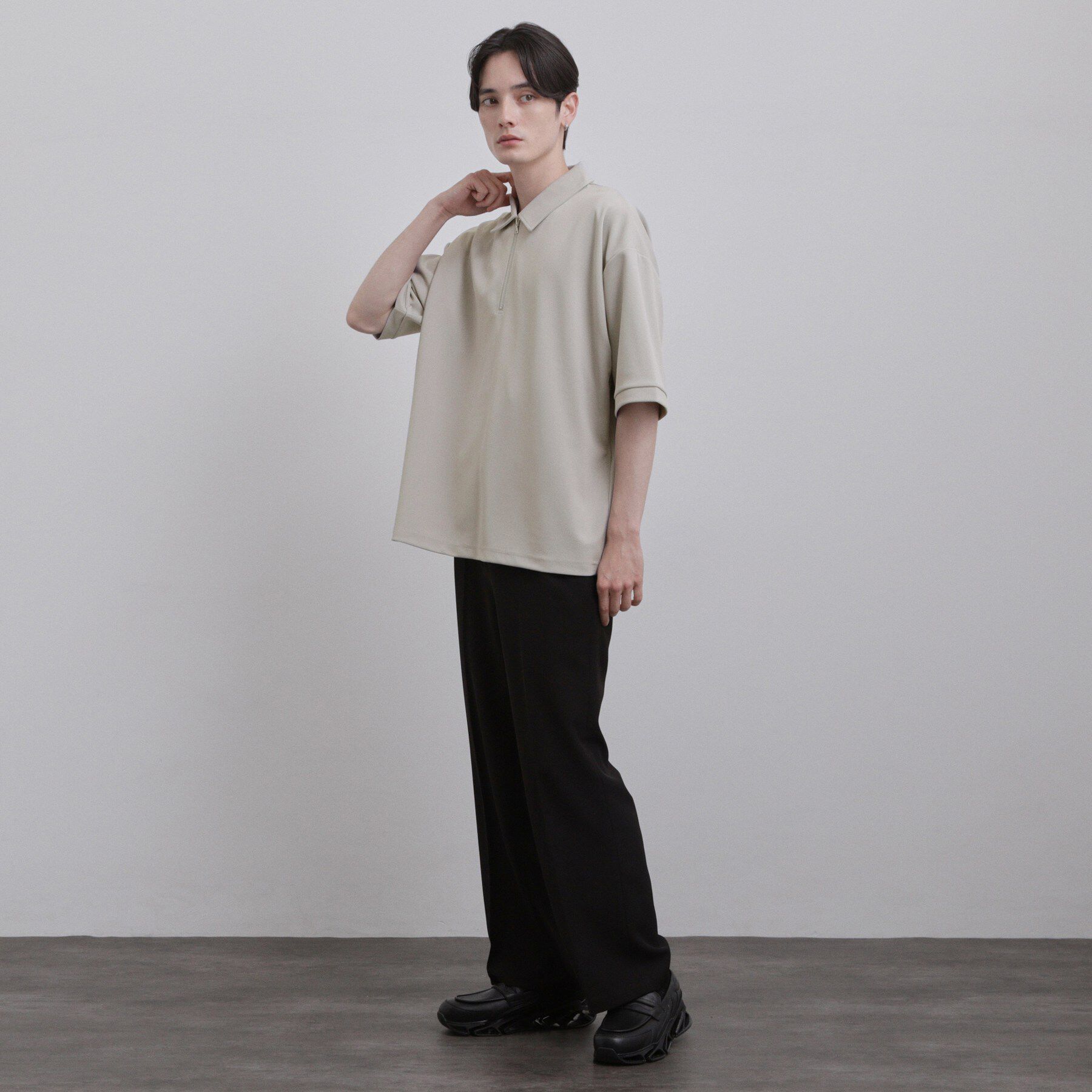 tk.TAKEO KIKUCHI「【ニュアンスを纏う】ルーズジョーゼットハーフジップポロ/キレイ目/ミニマル/ポロシャツ/カットソー/」|Tシャツ・カットソー|
