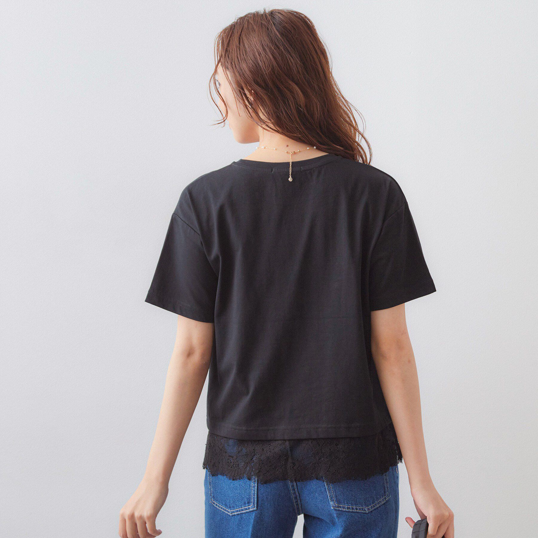index「【接触冷感／UV】刺繍ロゴ裾レースTシャツ《洗濯機OK》」|Tシャツ・カットソー|