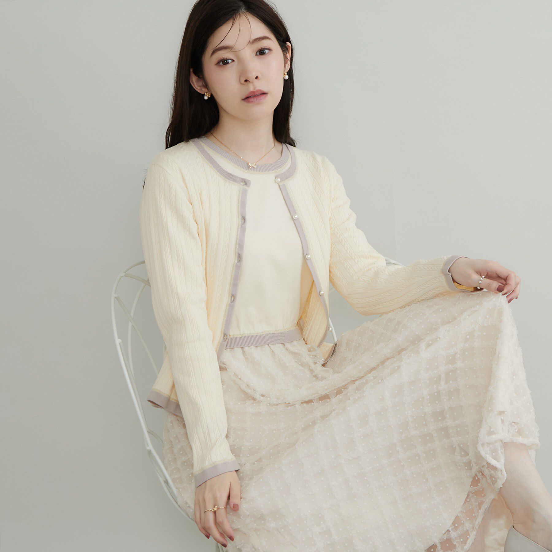 Couture broach「【立体編みが上品・アンサンブル可】ラメ配色 ケーブルカーディガン」|カーディガン|