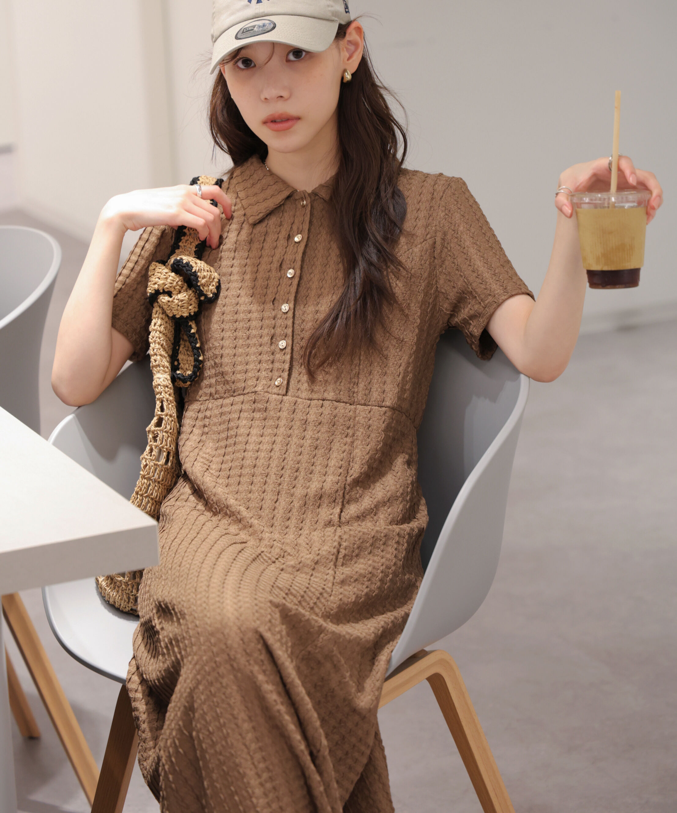  「金ボタンカットジャガードポロワンピース」|ワンピース|