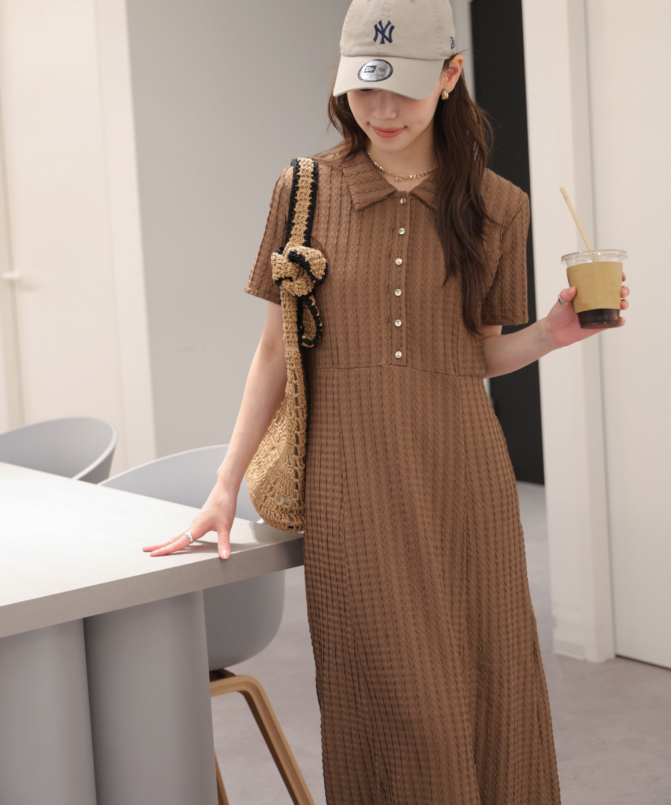 「金ボタンカットジャガードポロワンピース」|ワンピース|