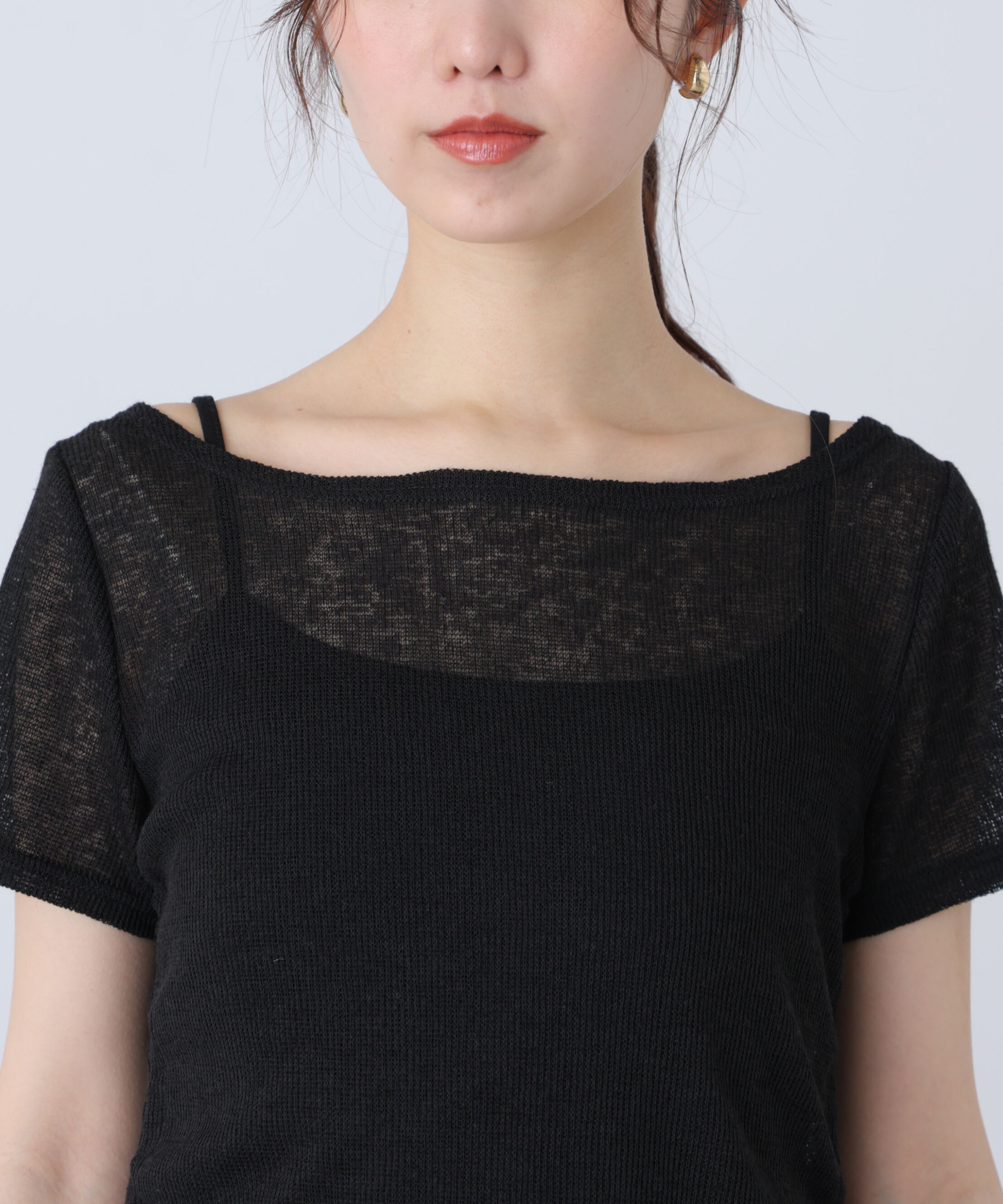  「メランジドロスト半袖レースティアードキャミセット」|Tシャツ・カットソー|