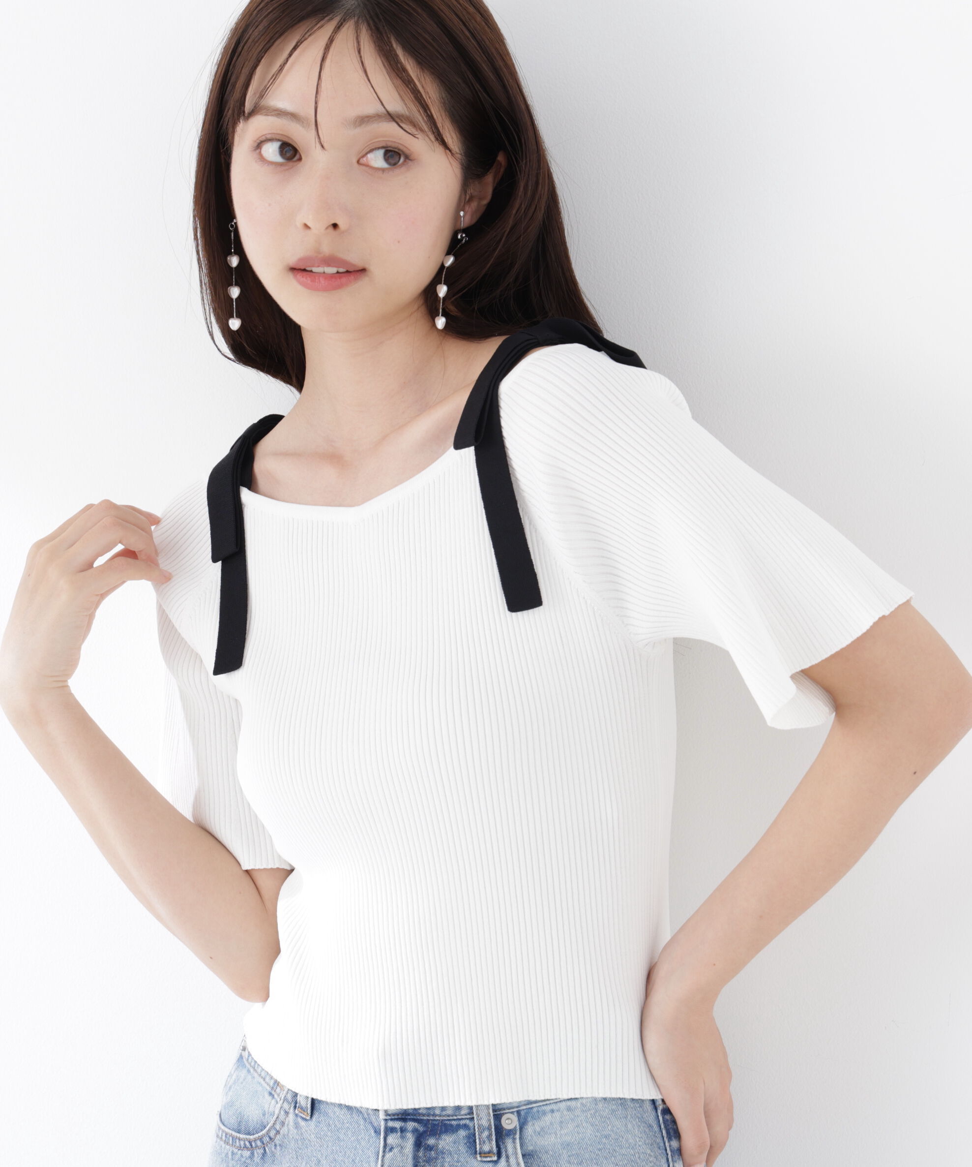 PROPORTION BODY DRESSING「＜ウォッシャブル/UV＞肩リボンオフショルニット　26SS」|ニット・セーター|