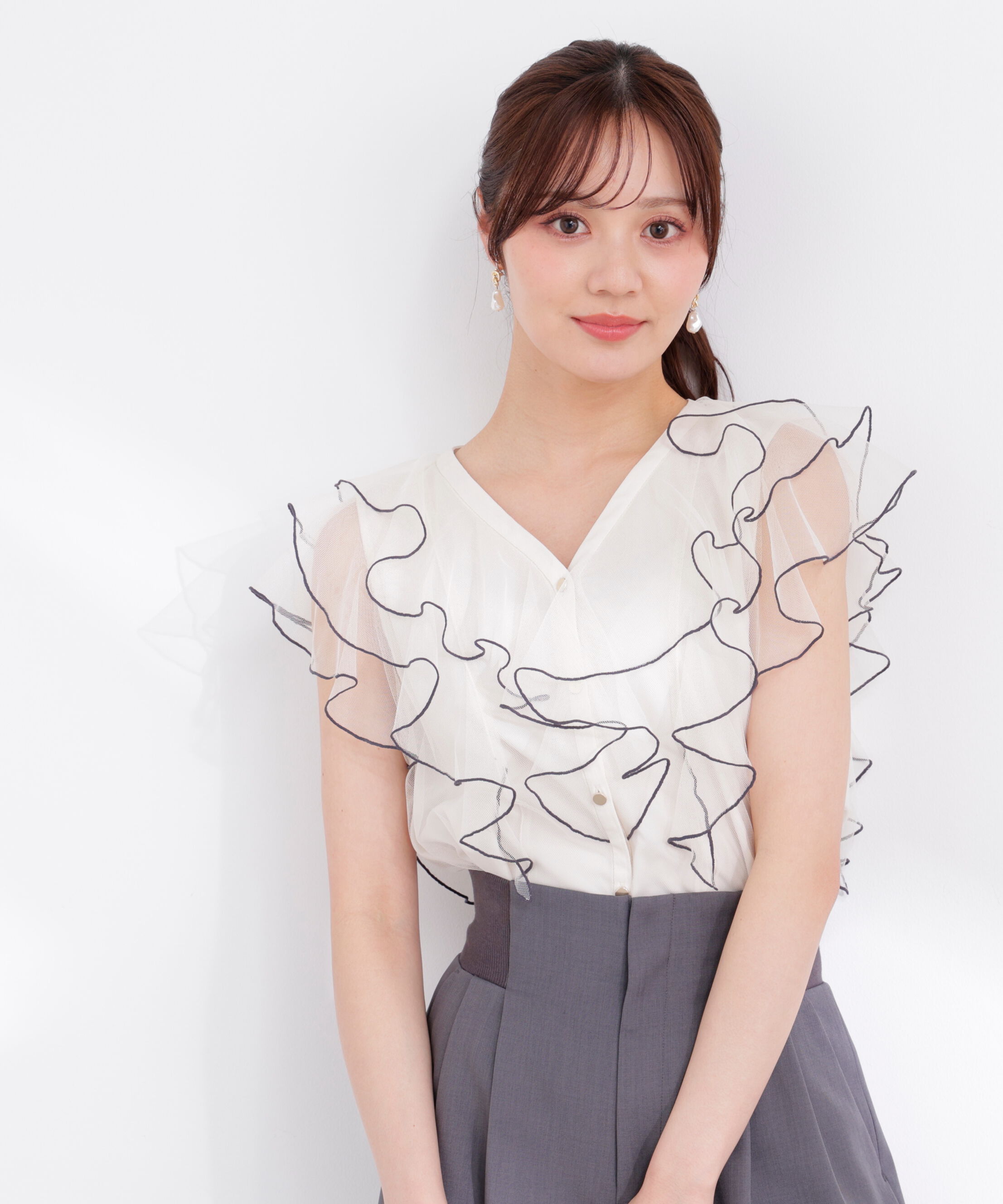 PROPORTION BODY DRESSING「チュールラッフルブラウス 26SS」|シャツ・ブラウス|