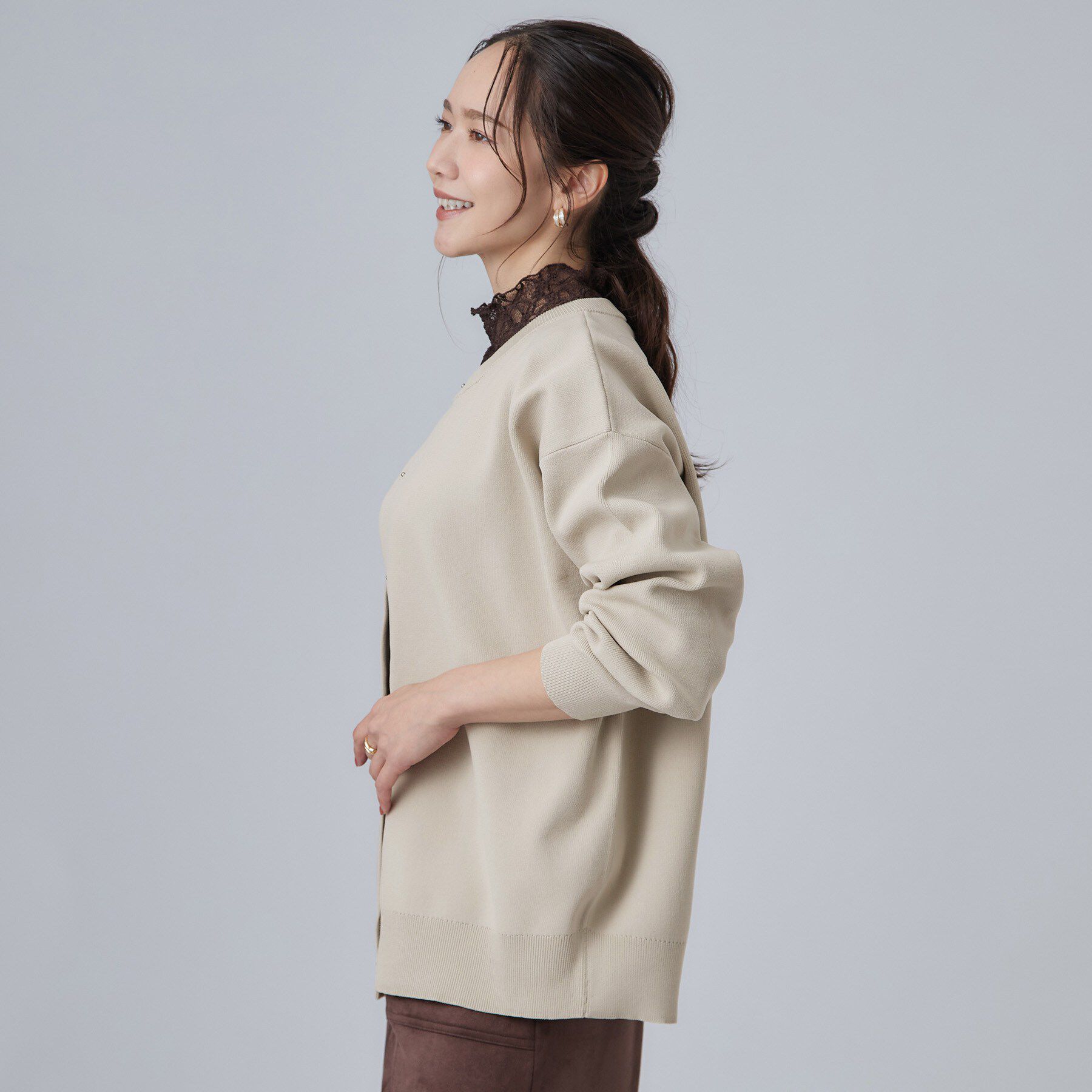 SHOO･LA･RUE「【セットアップ可/洗濯機可】軽やかに羽織れる スポンディシュニットカーディガン」|カーディガン|