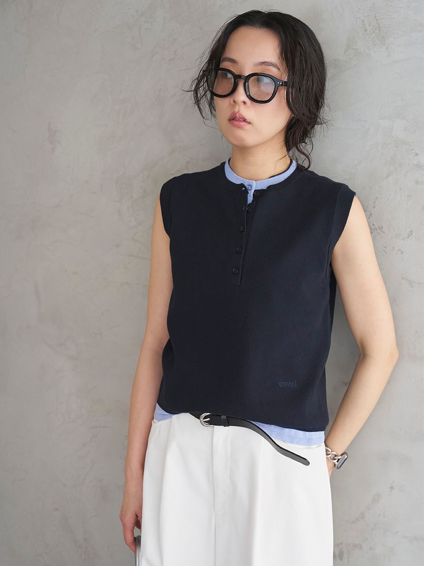 emmi atelier「レイヤードライクノースリーブニットベスト」|ニット・セーター|