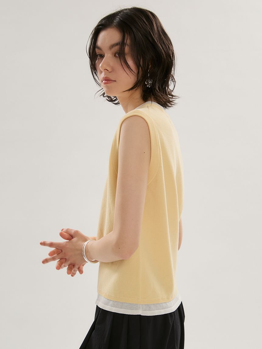emmi atelier「レイヤードライクノースリーブニットベスト」|ニット・セーター|
