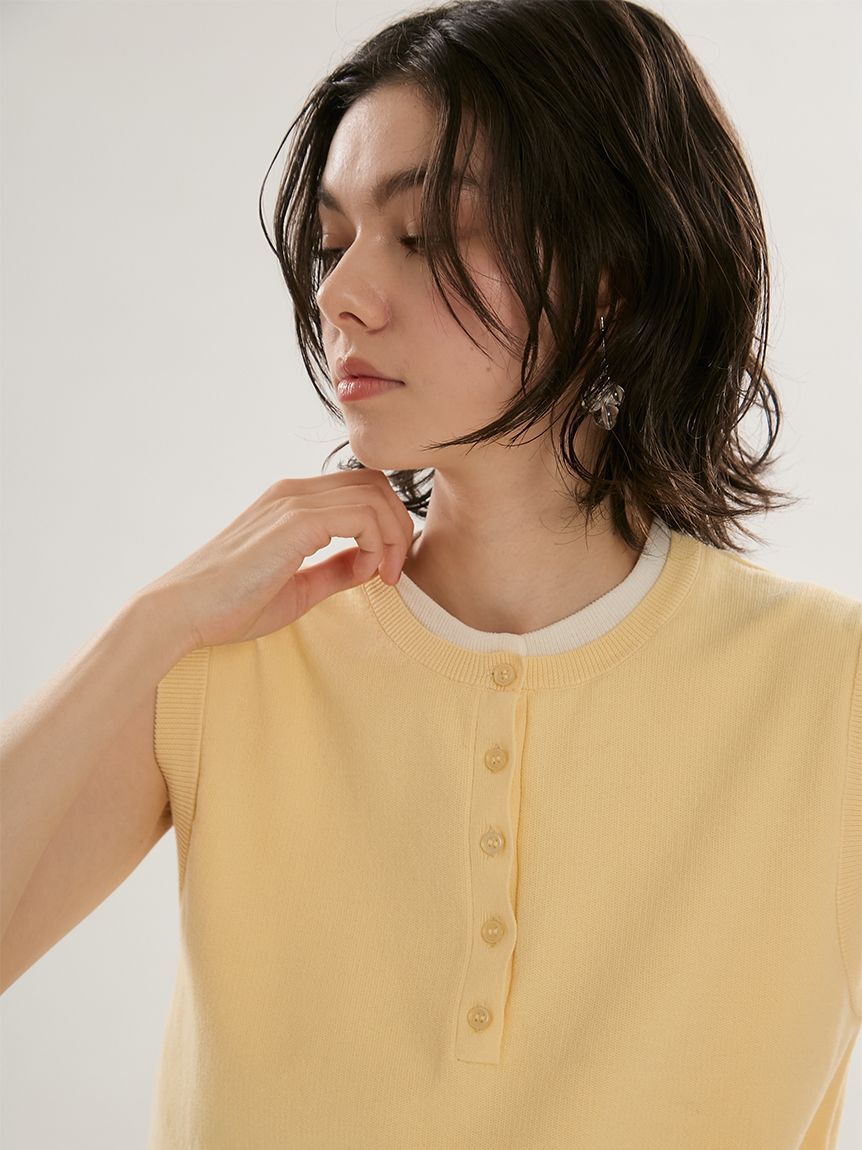 emmi atelier「レイヤードライクノースリーブニットベスト」|ニット・セーター|