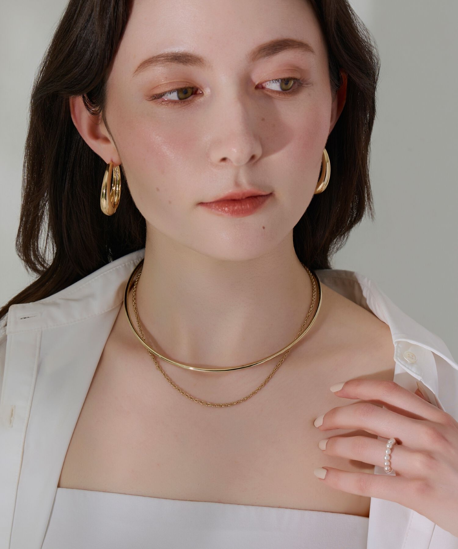 Phoebe「<2点セット>【金属アレルギー対応】2setレイヤードチョーカーロープネックレス　ゴールド」|ネックレス|