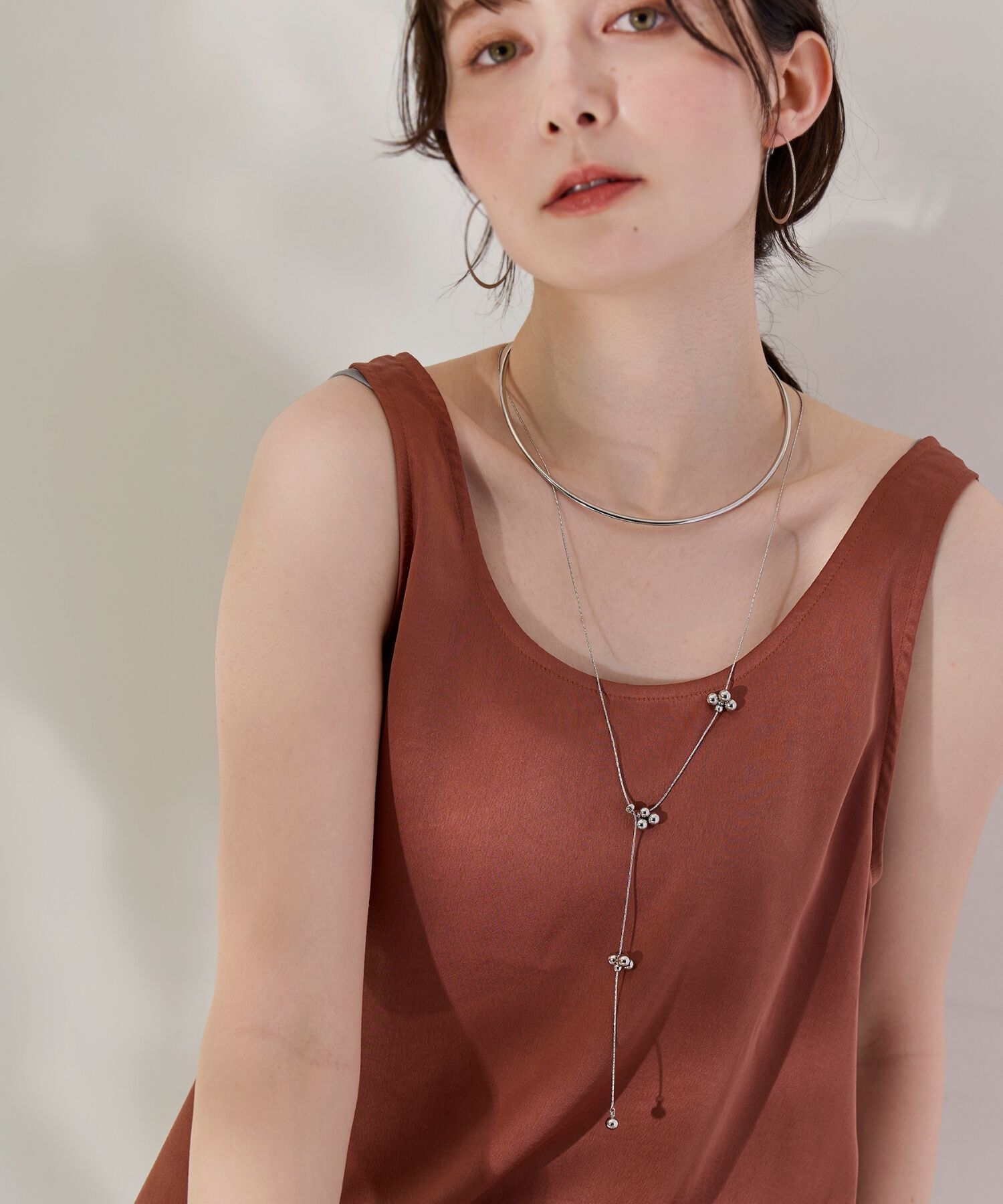 Phoebe「<2点セット>【金属アレルギー対応】2setレイヤードチョーカーロープネックレス　シルバー」|ネックレス|