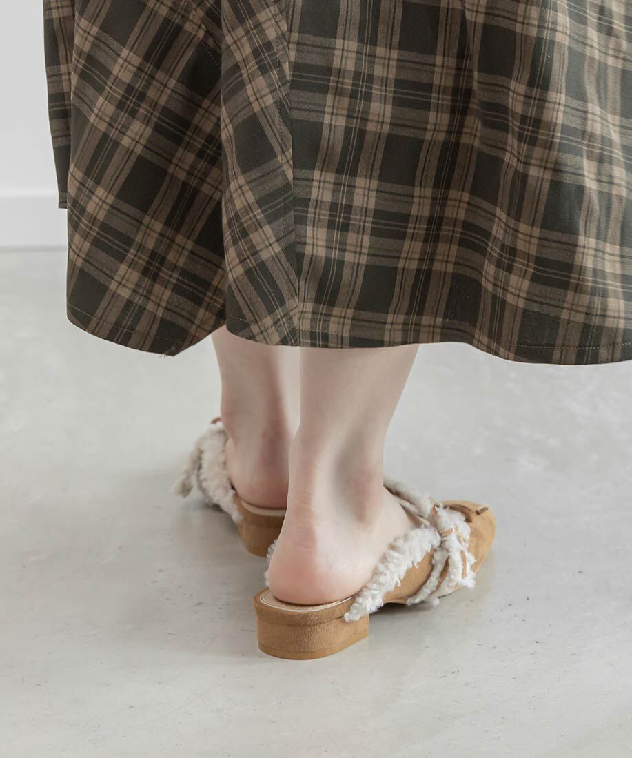  「ファートリムフラットミュールパンプス」|ルームシューズ|