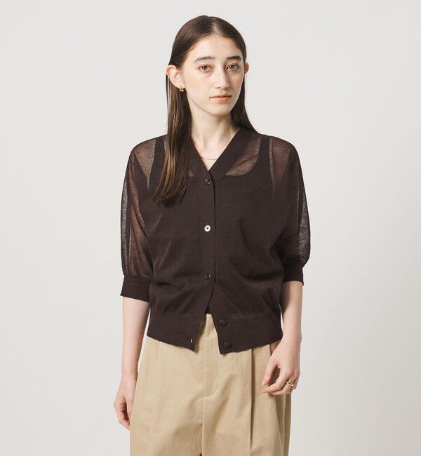 UNITED ARROWS「シアー Vネック カーディガン ‐ウォッシャブル‐」|カーディガン|DK.BROWN