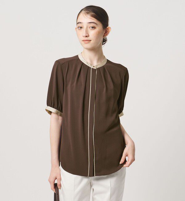 UNITED ARROWS「バイカラーパイピング ショートスリーブ ブラウス」|シャツ・ブラウス|DK.BROWN