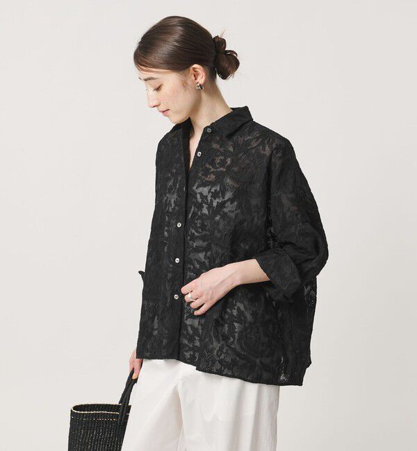 UNITED ARROWS「エンブロイダリー シアー シャツ」|シャツ・ブラウス|BLACK