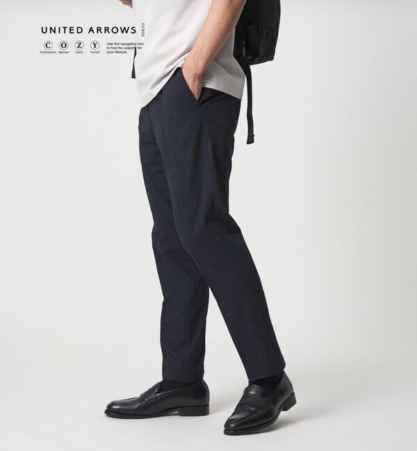 UNITED ARROWS「DotAir ドットエア サイドシャーリング 1プリーツ パンツ UA COZY ウォッシャブル ストレッチ 防しわ」|チノ|NAVY