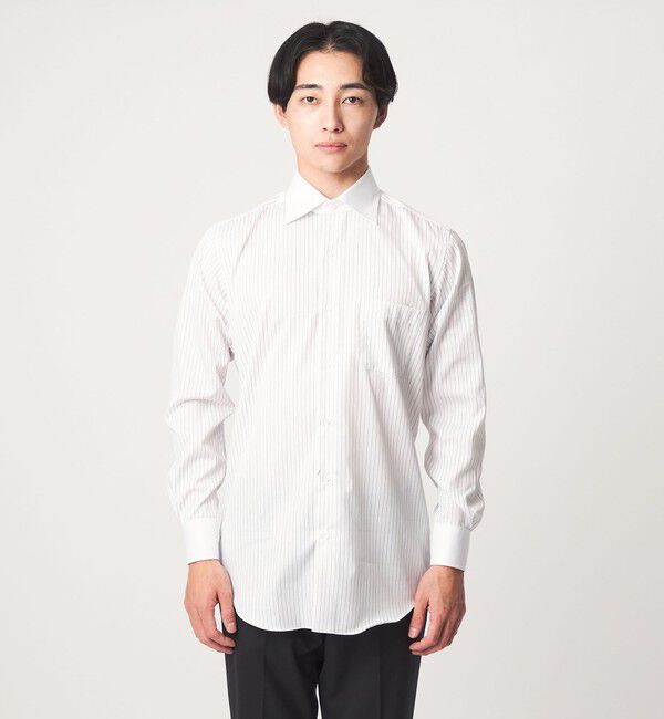 UNITED ARROWS green label relaxing「コットン ツイル ストライプ クレリック ワイドカラー ドレスシャツ -イージーアイロン-」|シャツ・ブラウス|