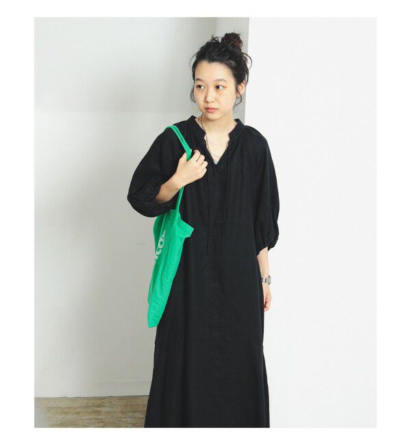 Ray BEAMS 「リネン バルーンスリーブ ワンピース 夏ワンピース 麻 リネン パフスリーブ 日除け 涼しい 大人カジュアル」|ワンピース|