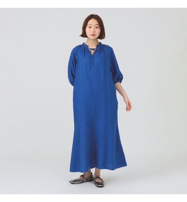 Ray BEAMS 「リネン バルーンスリーブ ワンピース 夏ワンピース 麻 リネン パフスリーブ 日除け 涼しい 大人カジュアル」|ワンピース|