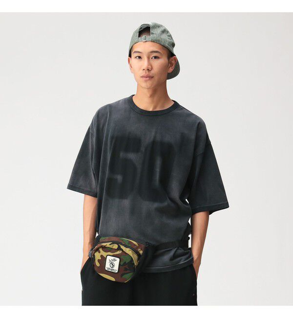 BEAMS「フェード ナンバリング Tシャツ【ワイドショートフィット】」|Tシャツ・カットソー|BLACK