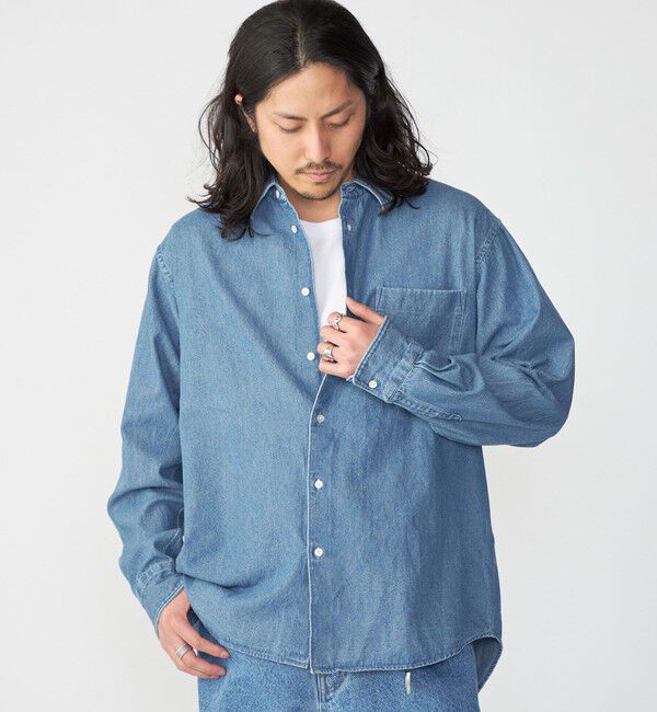 SHIPS「SHIPS: 6.5oz ウォッシュド デニム レギュラーカラー 長袖 シャツ」|シャツ・ブラウス|