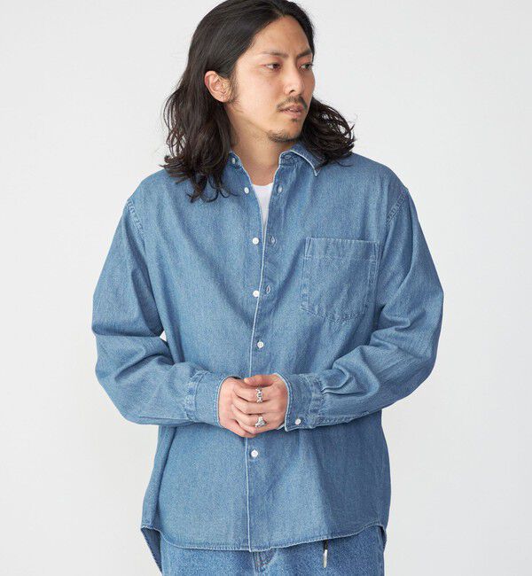 SHIPS「SHIPS: 6.5oz ウォッシュド デニム レギュラーカラー 長袖 シャツ」|シャツ・ブラウス|