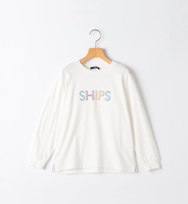 SHIPS KIDS「SHIPS KIDS:80～90cm/ 刺繍 ロゴ ロングスリーブ Tシャツ」|Tシャツ・カットソー|オフホワイト