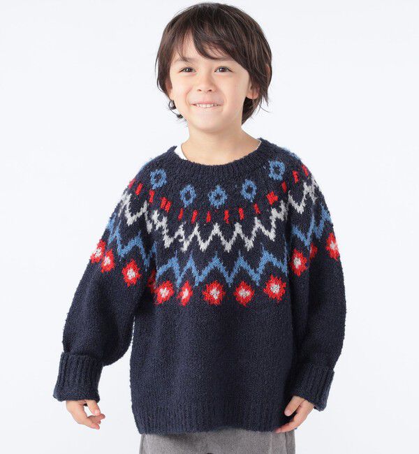 SHIPS KIDS「SHIPS KIDS:100～130cm /〈洗濯機可能〉フェアアイル柄 ニット」|ニット・セーター|