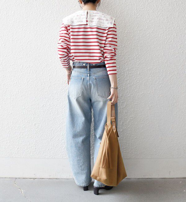 SHIPS any「SHIPS any:〈洗濯機可能〉マリンボーダー レース 襟 プルオーバー」|Tシャツ・カットソー|