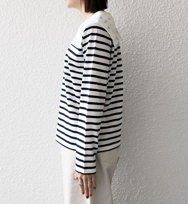 SHIPS any「SHIPS any:〈洗濯機可能〉マリンボーダー レース 襟 プルオーバー」|Tシャツ・カットソー|