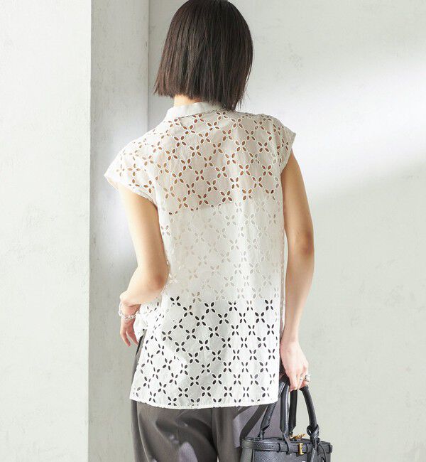 SHIPS for women「〈手洗い可能〉綿 刺繍 レース フレンチスリーブ ブラウス」|シャツ・ブラウス|