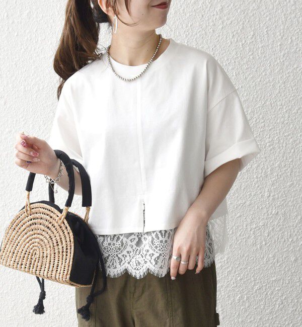 SHIPS any「SHIPS any:〈洗濯機可能〉ジップ レース ヘム ハーフスリーブ TEE」|Tシャツ・カットソー|