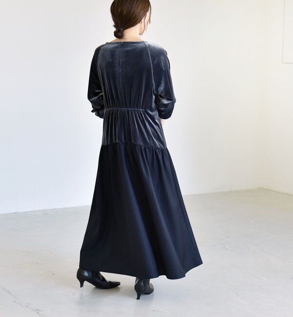 quaranciel「quaranciel:〈洗濯機可能〉ポリエステル ベロア ドロストコンビ ワンピース」|ワンピース|