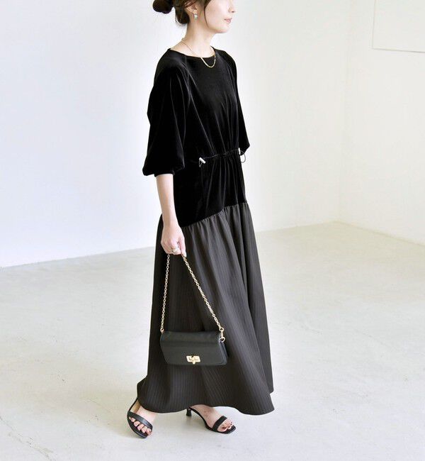 quaranciel「quaranciel:〈洗濯機可能〉ポリエステル ベロア ドロストコンビ ワンピース」|ワンピース|